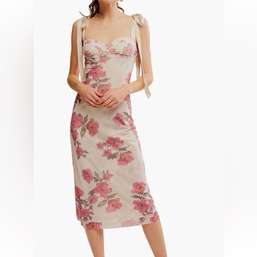FREE PEOPLE INTIMATELY FLORAL LAYERED MESH SLIP DRESS SIZE XL MSRP $98.00 NWT